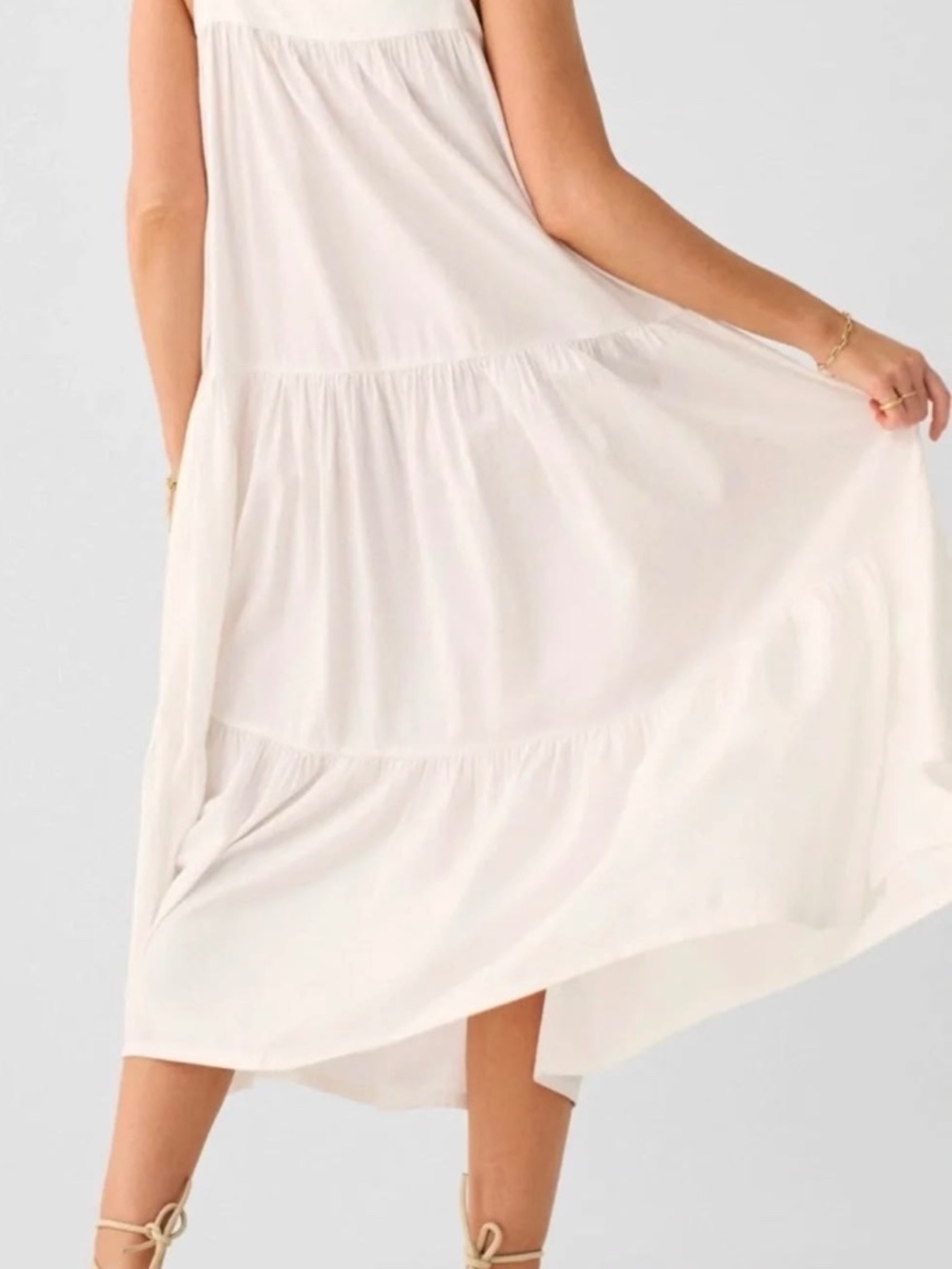 Faherty Marina Tiered Midi Seersucker White Sleeveless Dress Small - Picture 3 of 14